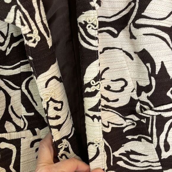 Talbots Woman Floral Jacquard Blazer 12W Brown Cream Cotton Linen Jacket - Picture 5 of 10